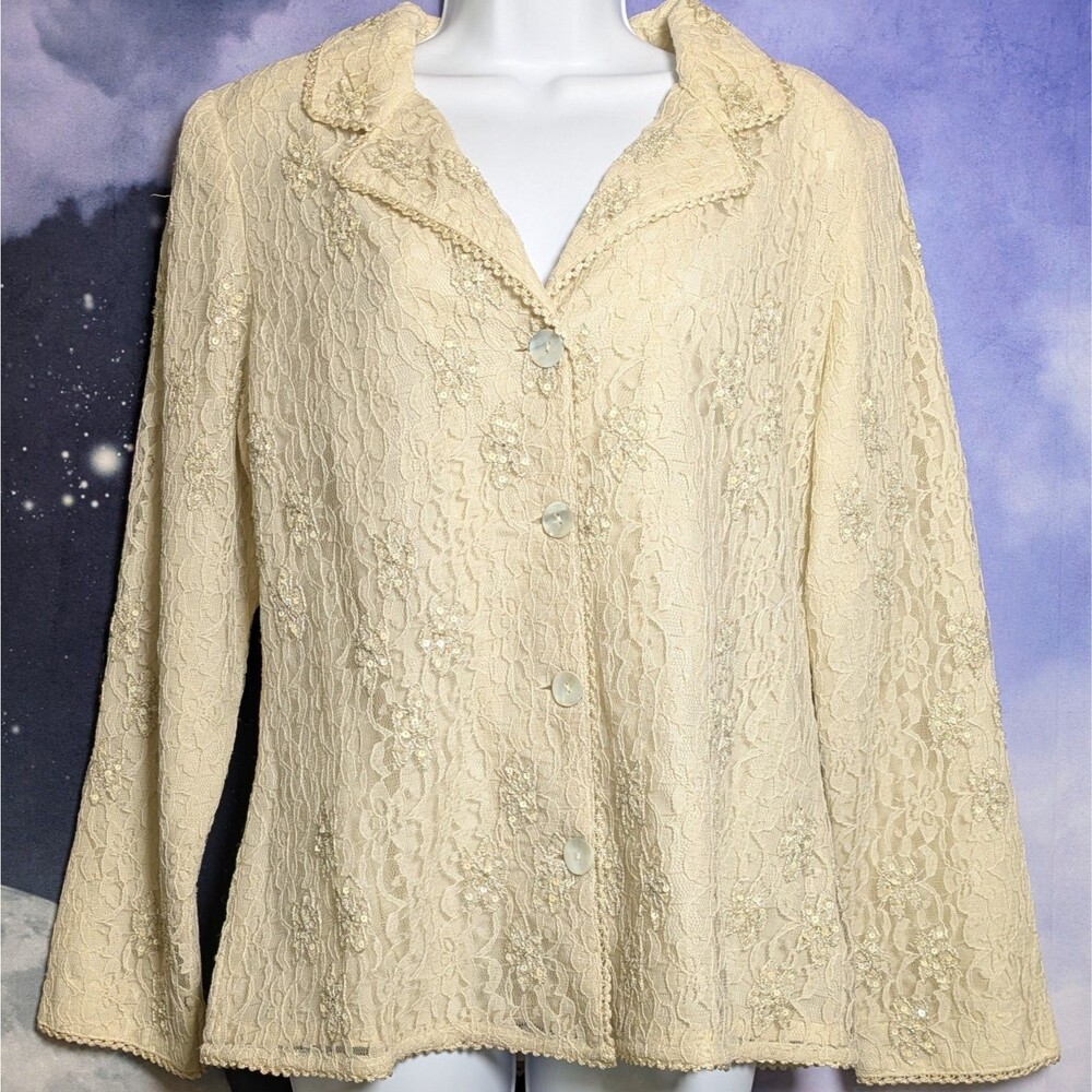 Romantic Beaded Lace Blouse Cream Cottagecore Coquette Dainty Fairycore M NWT